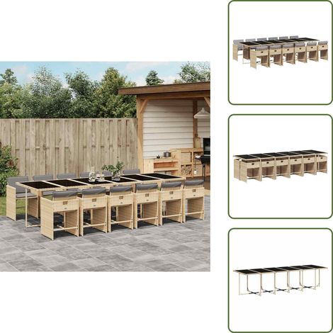 Mesa de jardín - vidaXL Set comedor de jardín con cojines 13 pzas ratán sintético beige - Ratán sintético