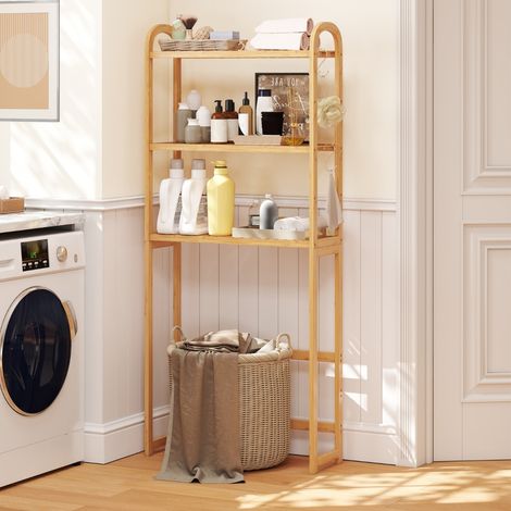 Étagère de Rangement au-Dessus des Toilettes Organisateur de Salle de Bain en Bambou à 3 Niveaux avec Étagères à 5 Positions Naturel (1/3)