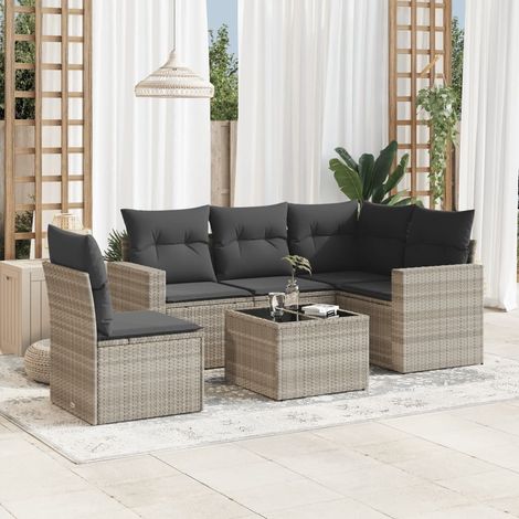 Set de sofás de jardín 6 pzas y cojines ratán sintético gris vidaXL (1/3)