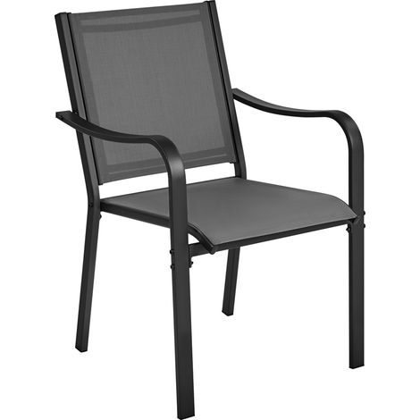 Homevive Juego de 2 Sillas de Comedor Apilables para Exterior Mueble de Patio de Poliéster con Respaldo y Reposabrazos Gris (1/5)