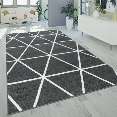 Paco Home Alfombra Salón Pelo Corto Moderna Diseño Geométrico Motivo Rombos Antracita 60x100 cm (1/4)
