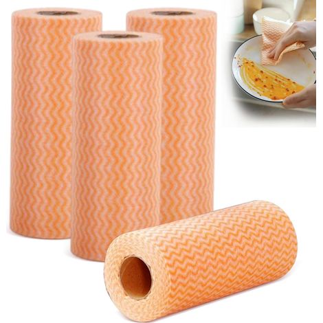 Chiffons de toilette en rouleau, 4 rouleaux, réutilisables, en tissu non tissé, torchons de cuisine, chiffons de nettoyage, chiffons multifonctionnels, rouleaux pour le salon, la cuisine, la table à m (1/5)