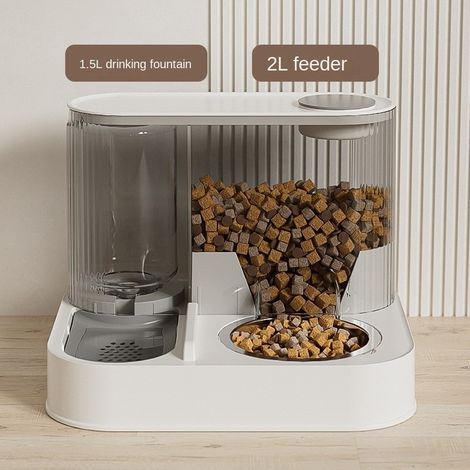Distributeur automatique 2 en 1 pour chiens et chats, distributeur d'aliments secs et humides, avec bol en acier inoxydable.-AquaForge (1/5)