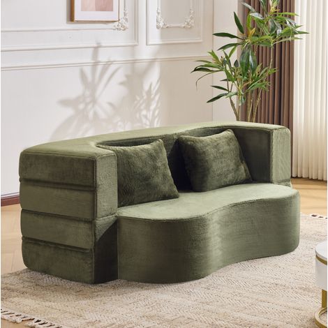 Sofá cama futón verde de espuma de alta densidad con diseño plegable 2 en 1 (1/5)