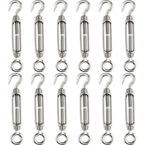 12 pièces tendeur de fil de tendeur M4 crochet et oeil tendeur de tendeur 304 tendeurs en acier inoxydable Tension de corde robuste (1/5)