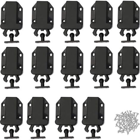 Loquet Porte Placard 14 Pièces, Poussoir à Libération Tactile pour Armoire Cuisine et Vêtements (Noir) (1/4)