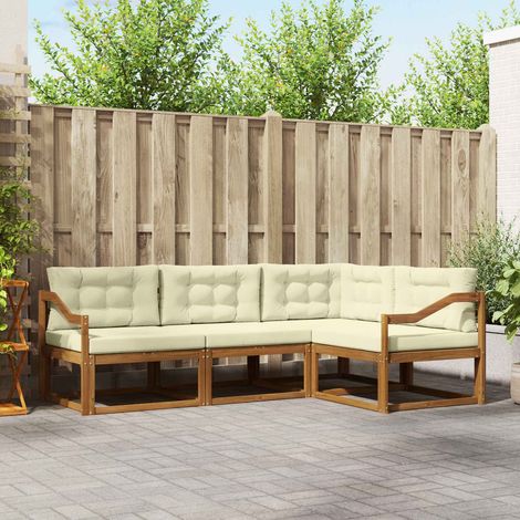 Outdoor-Sofagarnitur mit Kissen 4 pcs Natur und Creme