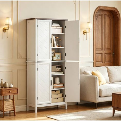Credenza da cucina bianca in MDF, 6 livelli, 4 ante, 4 ripiani regolabili (1/5)