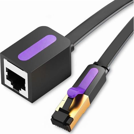 Flaches Cat 7 Ethernet RJ45 Verlängerungskabel, Hochgeschwindigkeits-Netzwerkverlängerungskabel, Reinkupfer Stecker/Buchse, langlebiger Stecker (1/4)