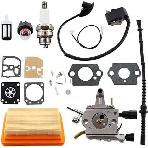 Carburateur pour débroussailleuse Stihl FS120 FS200 FS202 FS250 FS300 FS350 – Avec bobine d'allumage, filtre à air et tuyau de carburant (1/5)
