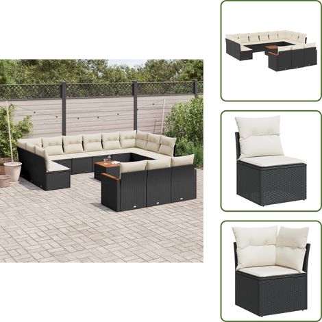 The Living Store Salon de jardin avec coussins 14 pcs noir résine tressée - Ensemble Salon De Jardin - Mobilier Extérieur - Jardin Design - Chaise Lounge - Table Basse (1/5)