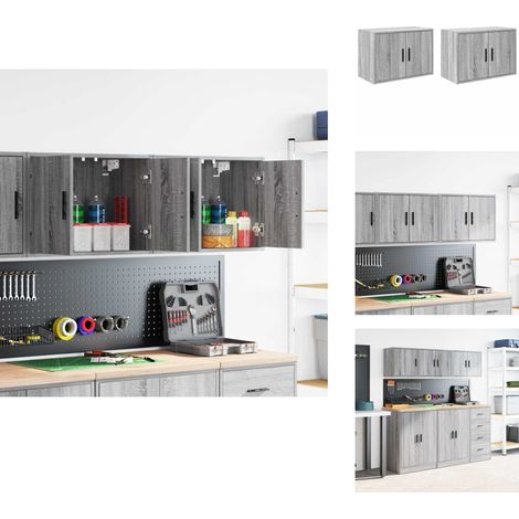 Armoires murales de garage 2 pcs sonoma gris bois d'ingénierie - Armoire Murale De Garage - Armoires Murales De Garage - Armoire - Armoire De Rangement De Garage (1/5)