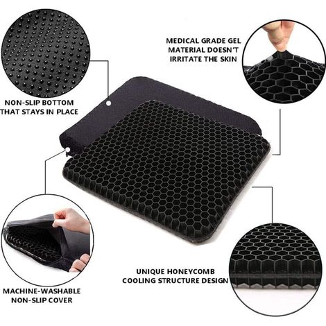 Coussin de Siège en Gel, Coussin de Gel Respirant avec Housse Antidérapant pour Voiture/Bureau/Fauteuil Roulant-Noir