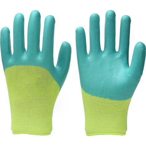 Lot de 3 gants de travail en nylon tricoté respirant, enduits de latex mousse, pour chantier et agriculture (travaux lourds) (1/5)