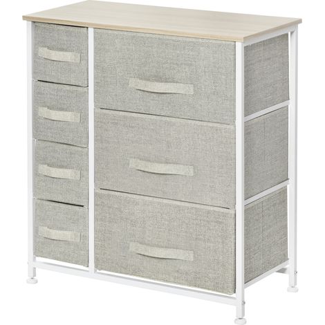 Commode 7 tiroirs en tissu gris, chiffonnier moderne avec cadre en acier, meuble de rangement 63,5 x 30 x 71 cm