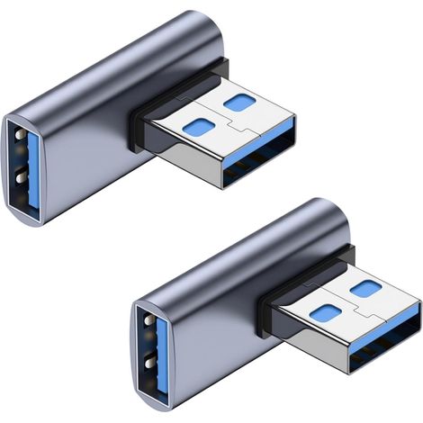 Adaptateur USB 3.1 90 Degrés,2 Pièces Mâle à Femelle Angle Droit Adaptateurs,Charge Rapide und OTG Compatible,pour PC,Ordinateur Portable,TV,Coupleur USB 3.1