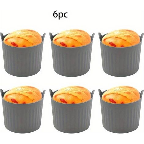 6 wiederverwendbare, runde Antihaft-Muffinformen für die Heißluftfritteuse mit gerippter Oberfläche für gleichmäßiges Backen und einfaches Herauslösen, geeignet zum Backen von Kuchen. (1/5)