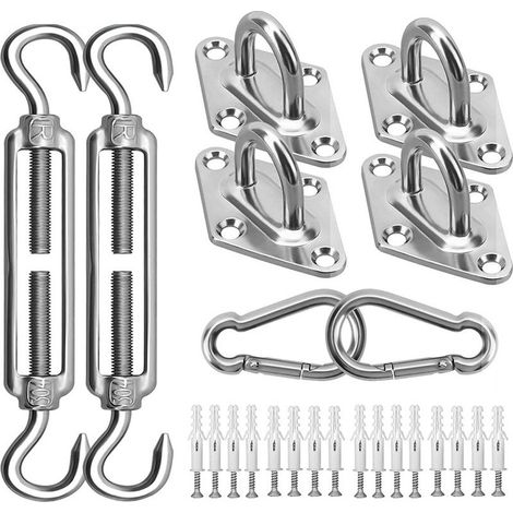Kit de matériel pour voiles d'ombrage,Kit d'installation de Pare-Soleil en Acier Inoxydable 304,15 cm pour Installer des voiles d'ombrage rectangulaires et triangulaires pour terrasse, Jardin,6" (1/5)