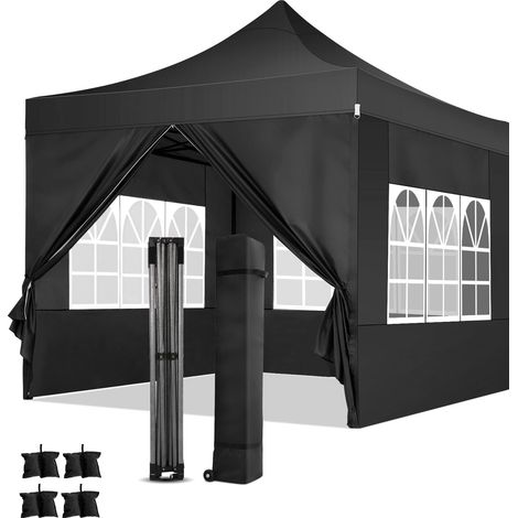 Carpa plegable de jardín. Gazebo plegable impermeable Spire 3x3m con paneles laterales. Carpa de exterior. Altura ajustable. UV. y protección contra el agua, Barnum plegable para bodas, picnics, merca (1/5)