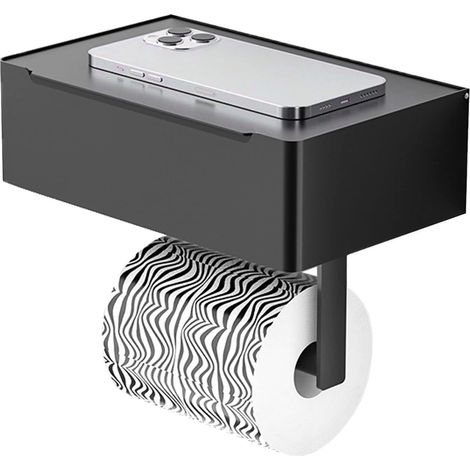 Porte-Papier hygiénique avec étagère, 2 en 1 Porte-Papier hygiénique Mural, Acier Inoxydable Deux façons d'installation Porte-Papier hygiénique Noir Mat Auto-adhésif (1/3)