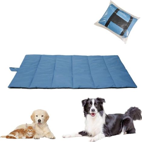 QAZQA Lit pour Chien Imperméable Pliable Coussin Grand Moyenne Taille, Tapis Tissu Oxford Lavable Panier Chat Canapés Extérieur Voyage Voiture, 110x68cm Bleu (1/5)
