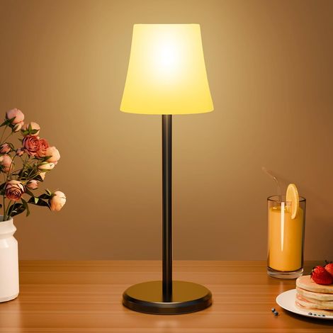 Lampe de table sans fil rechargeable, lampe de bureau LED à intensité variable (3 couleurs), lampe de table tactile à piles, lampe de chevet étanche IP54 pour le dîner (1/4)