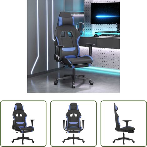Massagestuhl -  Gaming-Stuhl mit Massage & Fußstütze Schwarz und Blau Stoff (1/5)