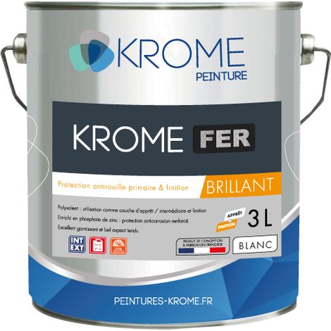 Krome Fer Peinture-laque glycéro antirouille Intérieur et Extérieur Couleur: BLANC - Conditionnement: 3L (1/2)