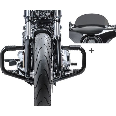 Set barra di protezione - STS9 - Mustache 38 mm - Parabrezza Craftride M - Nero per Harley Sport Glide 2018-2025