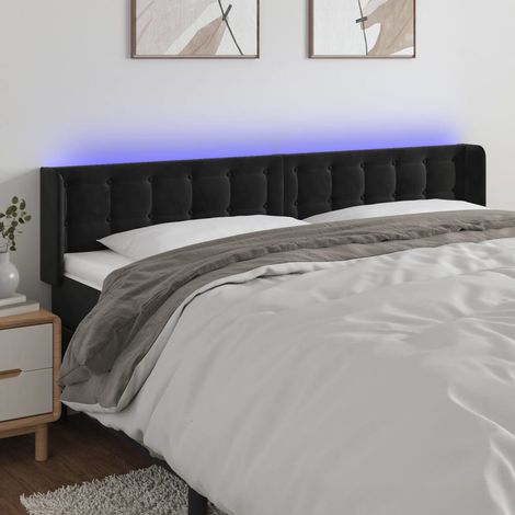 Tête de lit à LED pour lit double, Cadre de lit, Tableau décoratif de chevet Noir 183x16x78/88 cm Velours SDG29871 (1/5)