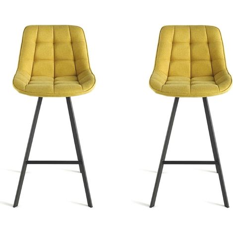 Sgabello da cucina in tessuto Giallo gambe metallo FRIEDIC Set 2 pz (1/3)