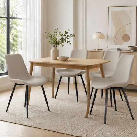 Set di 4 sedie da pranzo in pelle sintetica grigia con gambe in metallo nero (1/5)