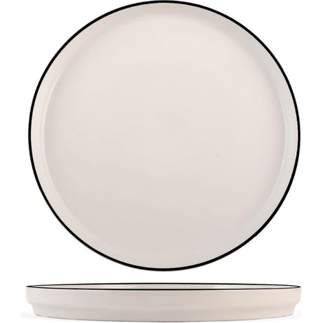 6 x assiettes plates FILET NOIR de 23cm - Porcelaine - H&H (1/2)