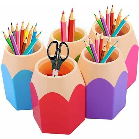 Set di 5 portapenne eleganti e compatti in plastica resistente, ideali per l'ufficio, il trucco e la scuola.