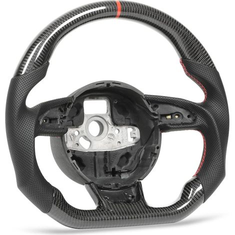 Fibre de Carbone Volant Couride Rouge D Conception de Course, Poignée en Cuir Perforée, Fibre de Carbone en Carbone Brillant 3K Fibre pour le Lifting RS3 8V RS3, Lifting S4 RS4