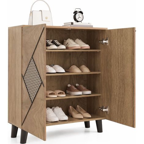 CHICFURN Meuble à chaussures compact avec motif tressé décoratif, rangement fermé, plateau d'appoint et pieds PVC coniques, idéal pour l'entrée (1/5)