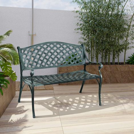 COSTWAY Gartenbank Parkbank Gusseisen, Eisenbank belastbar bis 210kg, Ruhebank Gartenmoebel, Sitzbank Stahlrahmen, Metallbank mit Rückenlehnen 102X62X83cm (1/5)