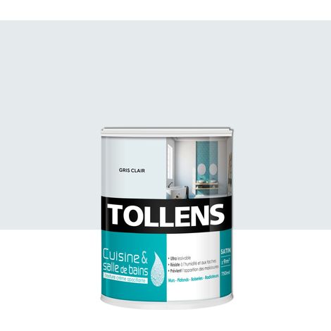 Peinture Cuisine Et Salle De Bain - Ultra Résistante - Tollens - Pour Murs, Boiseries, Radiateurs - Gris Clair - 0,75L = 9m2