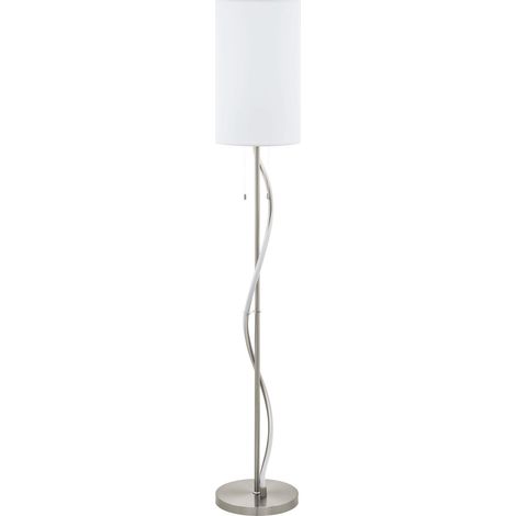 Lampadaire 2 flammes, lampadaire en acier, aluminium, textile, lampe de salon en nickel mat, blanc, lampe avec interrupteur à tirette, LED et douille E27 (1/5)