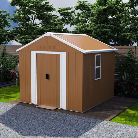 Casetta da giardino in acciaio marrone 196 x 110 x 194 cm, con finestre, porta chiudibile e sfiati (1/5)