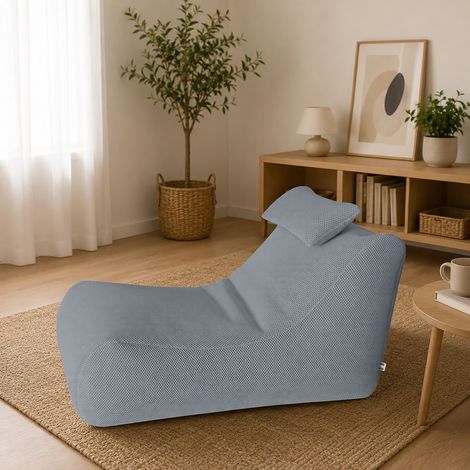 Dmora - Pouf Abuli, Poltrona multiuso, Poltroncina sacco, Pouf poggiapiedi, Made in Italy, 70x120 h65 cm, Grigio chiaro (1/5)
