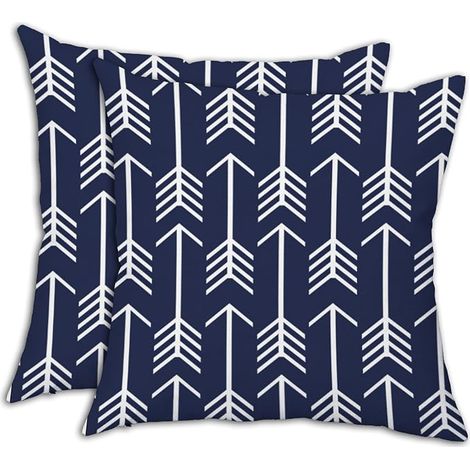 Housses de Coussin Géométriques Bleues et Blanches 45x45cm, Imprimé Flèche, Décoration Moderne pour Canapé et Salon (1/3)