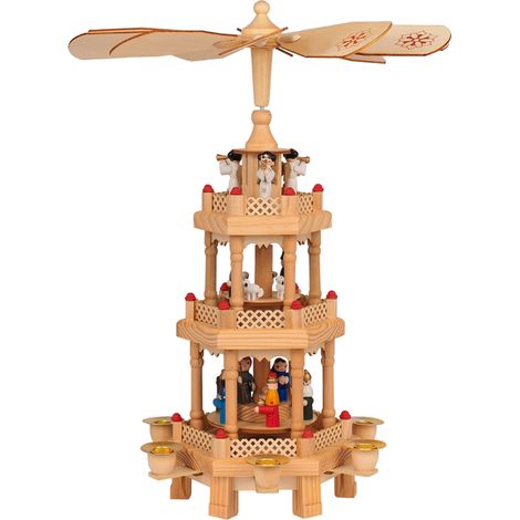 Spielwerk Pirámide de Navidad de madera decoración 3 niveles centro de mesa 20x20x35cm para velas giratorio (1/8)