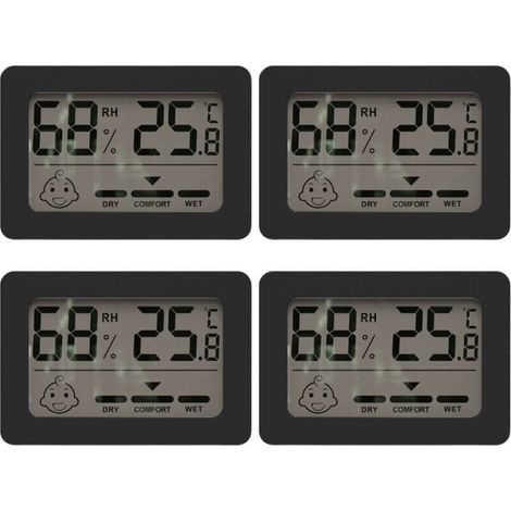 Thermomètre hygromètre intérieur mini numérique, avec commutateur et indicateur sourire pour chambre de bébé. Mesure de la température et de l'humidité.