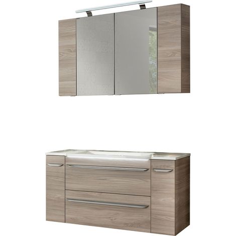 Fackelmann LUXOR Badmöbel Set 7-teilig 120 cm, Braun + LED-Spiegelschrank + Unterschränke + Hängeschränke"-"90221145 (1/5)