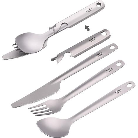 Leichtes 4-in-1-Titanbesteckset, multifunktionaler Löffel, Gabel und Messer für das Abendessen