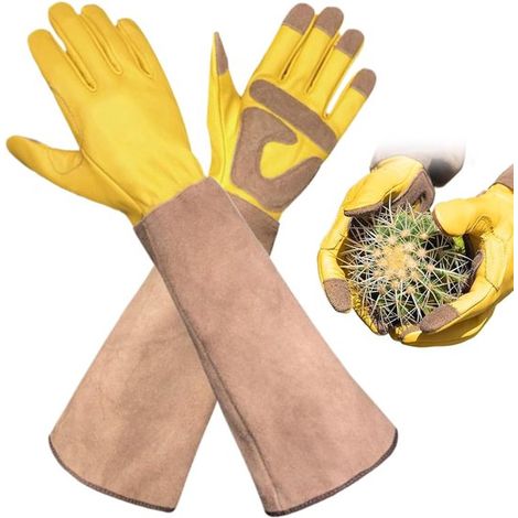 Guantes de jardinería para mujer, 1 par, Piel de vacuno, Protegen manos y brazos, Guantes de jardinería de 45 cm (18"), Para hombres y mujeres (1/5)