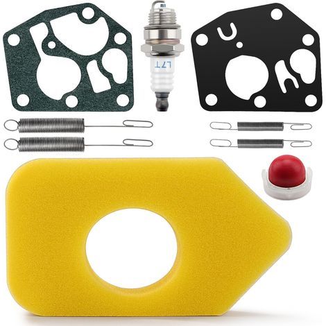 8 Pieces Maintenance Kit for Lawn Mower, Spark Plugs L7T, Priming Pump 694394, Regulator Springs 692211 691859, 698369 Air Filter Foam, Carburettor Diaphragm