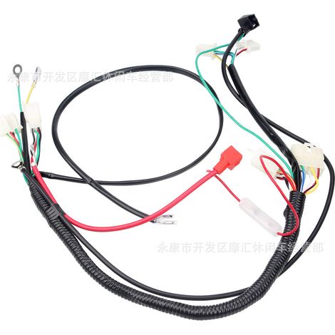 Off-road motorcycle accessories compatible with CG125-250CC engines, including full wiring harness, main bus, and headlight wires. (1/4)