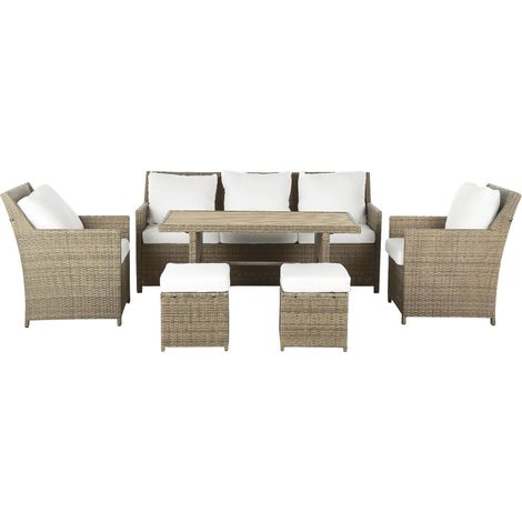 Lounge Set mit Tisch und Ottomane 5-Sitzer FONTI Braun Polyrattan inkl. Kissen (1/5)